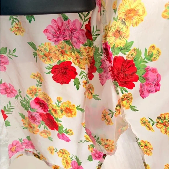 Victorias Secret Womens OSFM Robe Vintage Ivory Satin Floral Kimono Gold Label - Picture 9 of 10